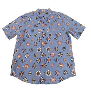 Cubavera 100% Cotton Blue Medallion Button Down Short Sleeve Shirt Men’s Large